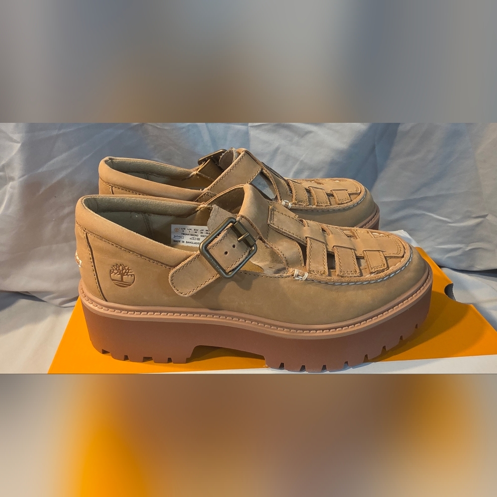 Timberland Stone Street Platform Buckle Shoes Beige Nubuck Women SZ 9 NWB Defect - Picture 3 of 10